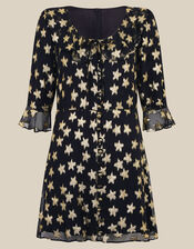 Monsoon x Queens of Archive Farrah Metallic Star Jacquard Mini Dress​, Black (BLACK), large