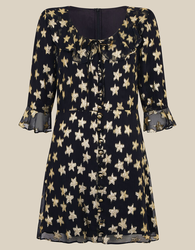 Monsoon x Queens of Archive Farrah Metallic Star Jacquard Mini Dress​, Black (BLACK), large