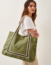 Nia Stripe Strap Tote Bag, Green (KHAKI), large
