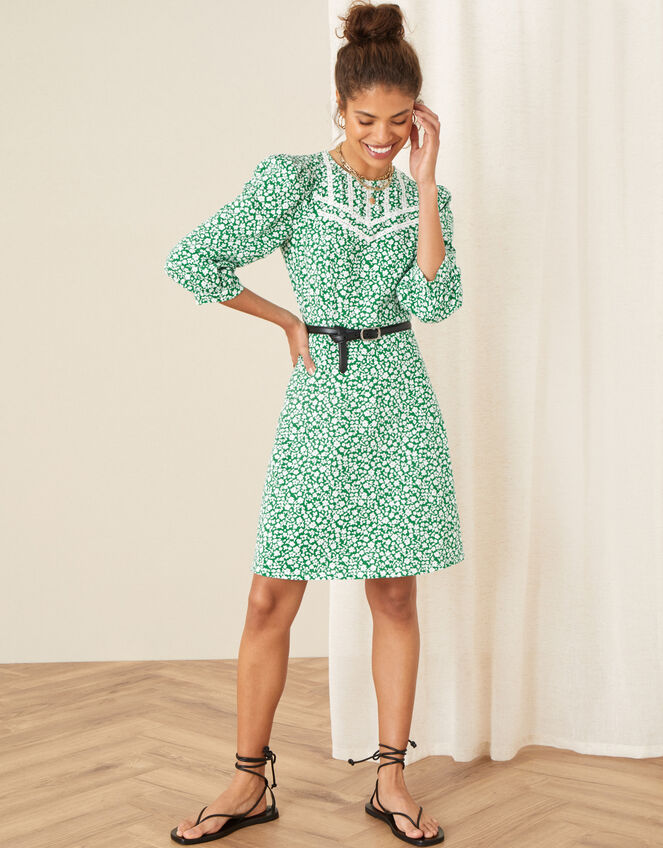 Mona Ditsy Floral Jersey Dress, Green (GREEN), large