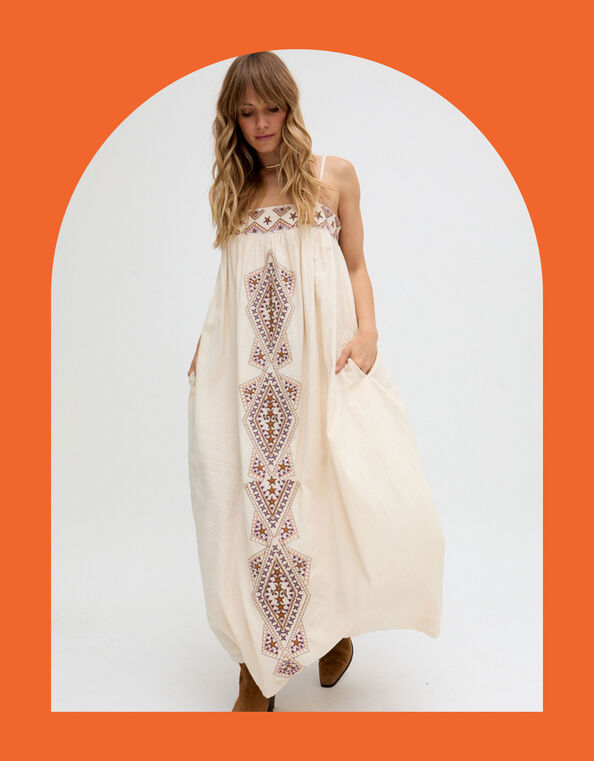 Raffya Sapphire Embroidered Maxi Dress, Cream (CREAM), large