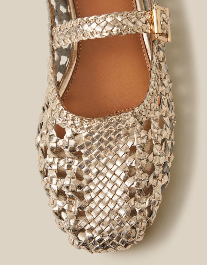 Bessy Woven Leather Mary Jane Ballet Flats, Silver (SILVER), large