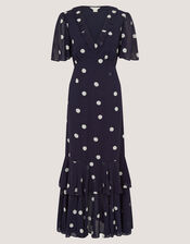 Rowena Polka Dot Ruffle Midi Dress, Blue (NAVY), large