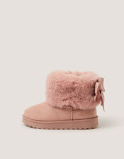 Velvet Bow Fluffy Ankle Boots, Pink (PINK), large