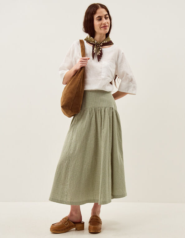 Gaia Gingham Midi Skirt, Green (GREEN), large