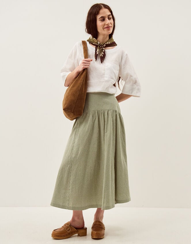 Gaia Gingham Midi Skirt, Green (GREEN), large