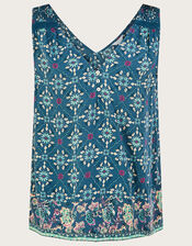 Geometric Tile Print V-Neck Cami Top, Teal (TEAL), large