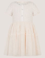 Embellished Tweed Mesh Dress, Ivory (IVORY), large
