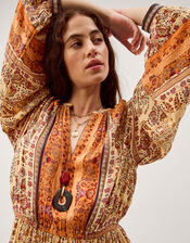 Ines Floral Print Midi Dress, Natural (STONE), large