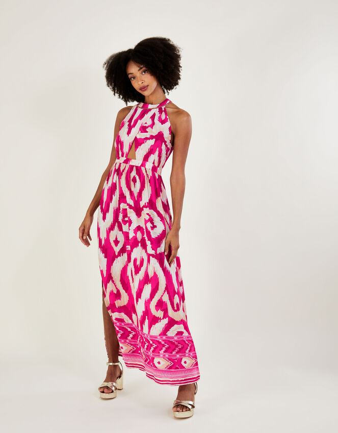 Ikat Border Print Maxi Dress, Pink (PINK), large