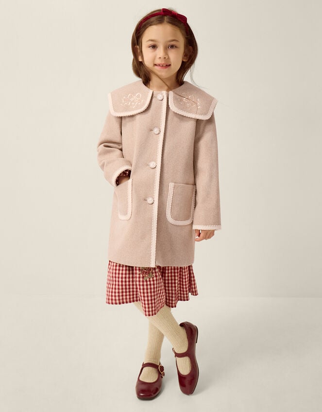 Embroidered Collar Coat, Camel (OATMEAL), large
