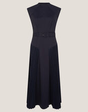Sally Pleat Sleeveless Midi Dress, Blue (NAVY), large