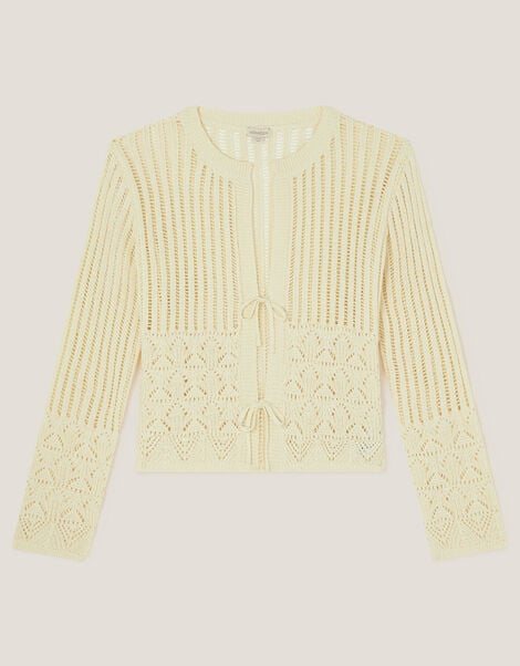 Cropped Knit Cardigan, Ivory (IVORY), large