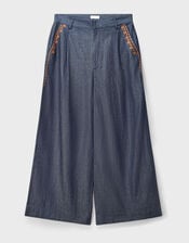East Jayla Embroidered Denim Trousers, Blue (NAVY), large