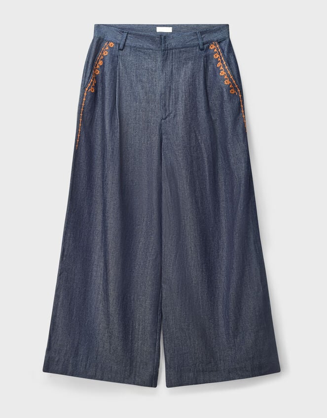 East Jayla Embroidered Denim Trousers, Blue (NAVY), large