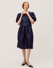 Juliana Floral Jacquard Puff Sleeve Jacket, Blue (NAVY), large