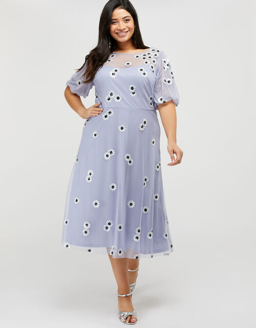 Bryony Sequin Daisy Midi Dress Purple