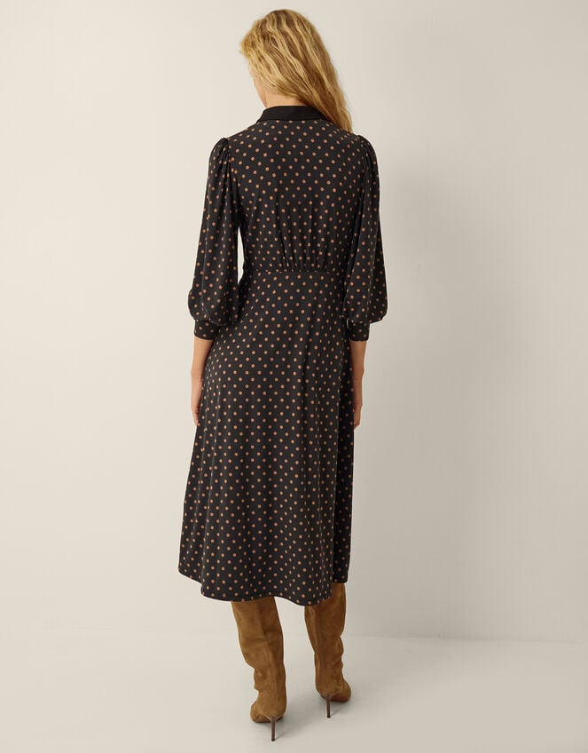 Sally Lace Polka Dot Jersey Midi Dress, Black (BLACK), large