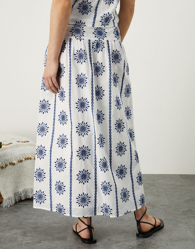 Embroidered Midi Skirt with Sustainable Cotton, Blue (BLUE), large