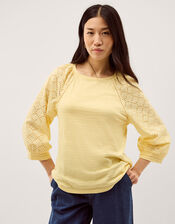 Fifi Broderie Sleeve Top, Yellow (YELLOW), large
