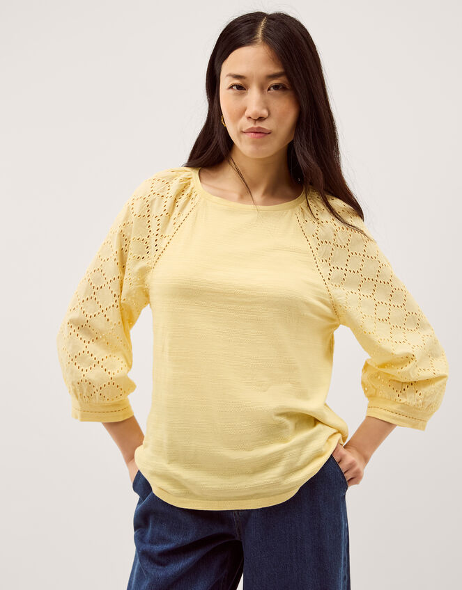 Fifi Broderie Sleeve Top, Yellow (YELLOW), large