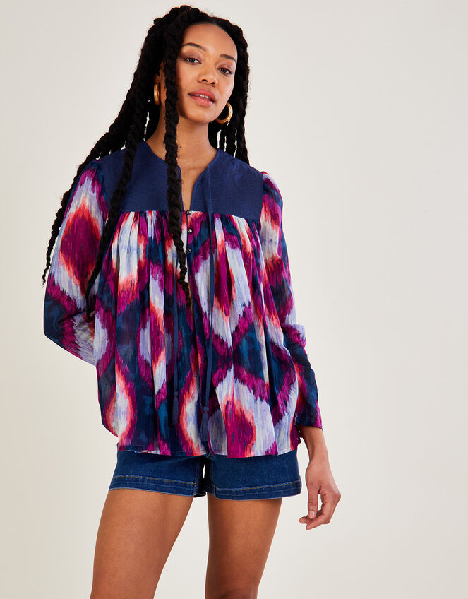 Premium Ikat Print Jacket, Purple (PURPLE), large