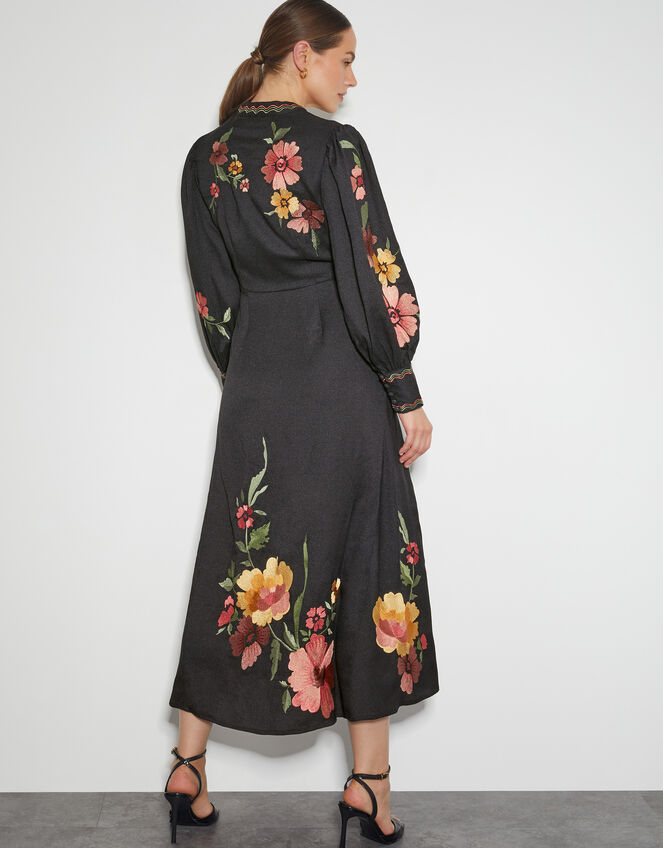 Lyra Embroidered Midi Dress, Black (BLACK), large