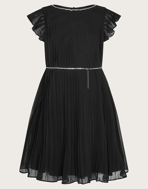 Georgina Diamante Belt Pleat Dress, Black (BLACK), large