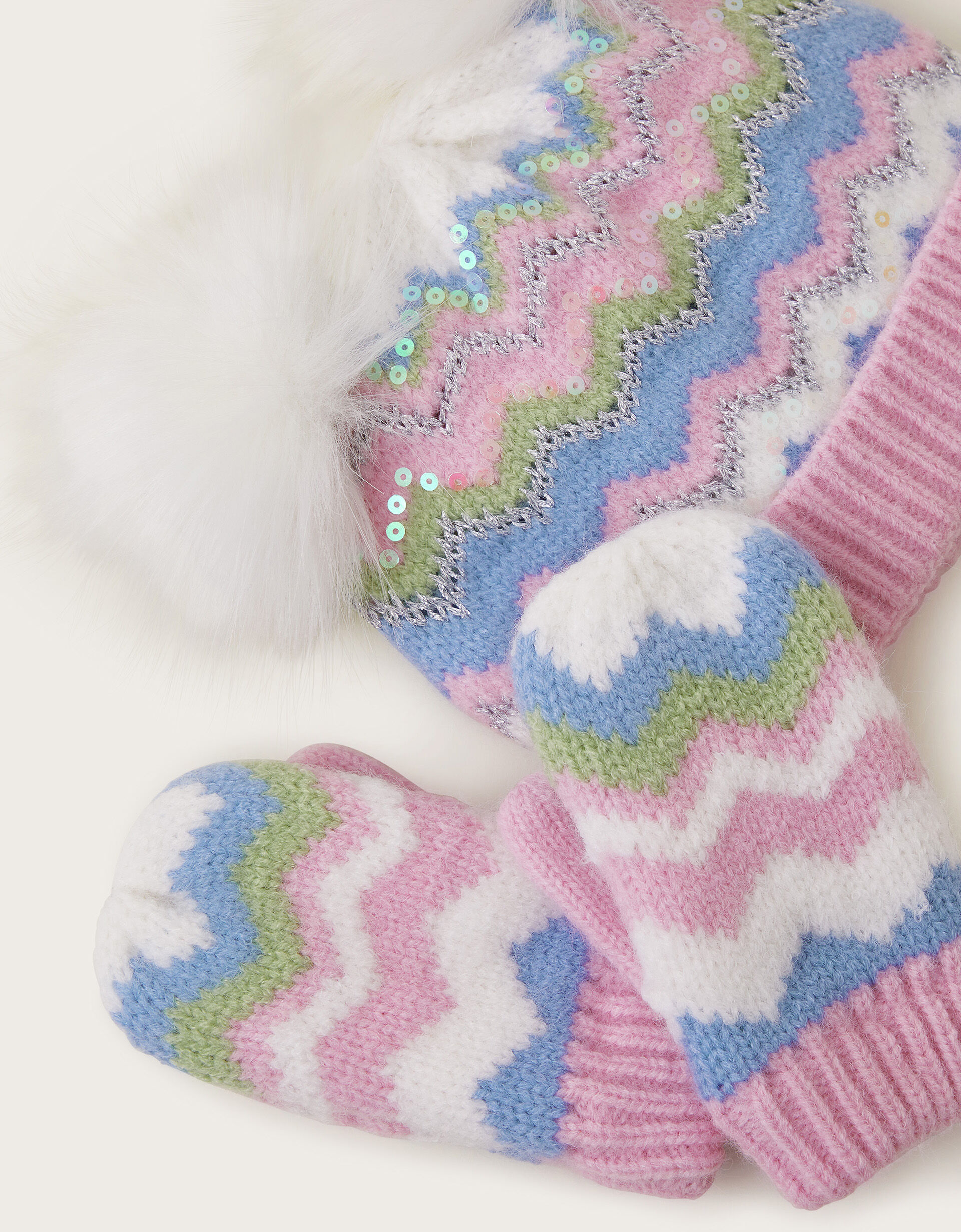 Baby Sara Zig Zag Beanie and Mittens Set Multi Baby Accessories Monsoon Global