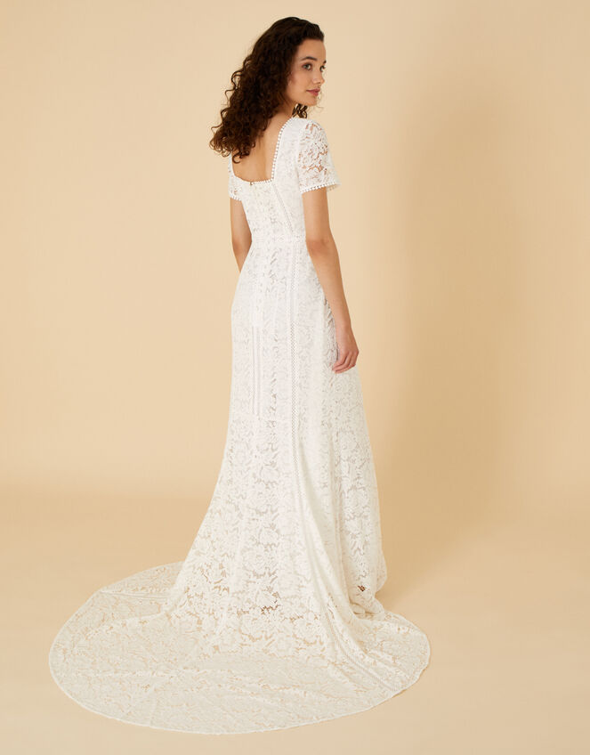 Kim Square Neck Lace Bridal Dress, Ivory (IVORY), large