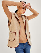 Hooded Borg Gilet with Pockets, Tan (TAN), large