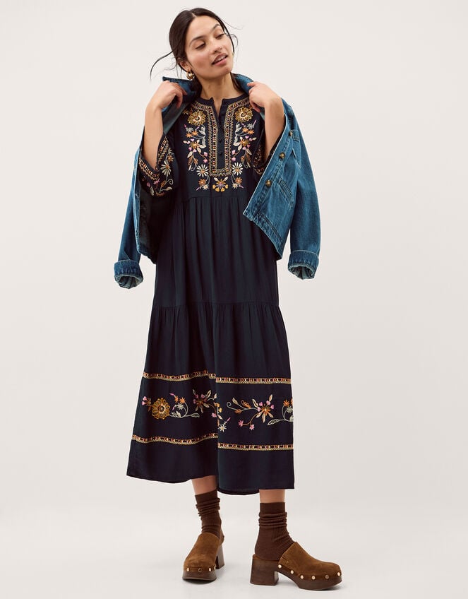 Lucie Floral Embroidered Midi Dress, Blue (NAVY), large