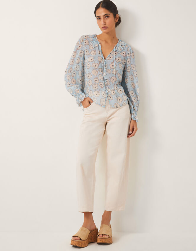 Chloe Floral Ruffle Blouse, Blue (BLUE), large