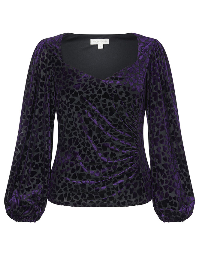 Helena Stretch Heart Devore Top, Purple (PLUM), large
