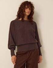 Remi Ribbed Boat Neck Jumper, Brown (CHOCOLATE), large