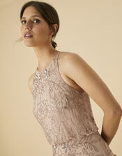 Sonja Embellished Shorter Length Dress in Recycled Polyester, Pink (PINK), large