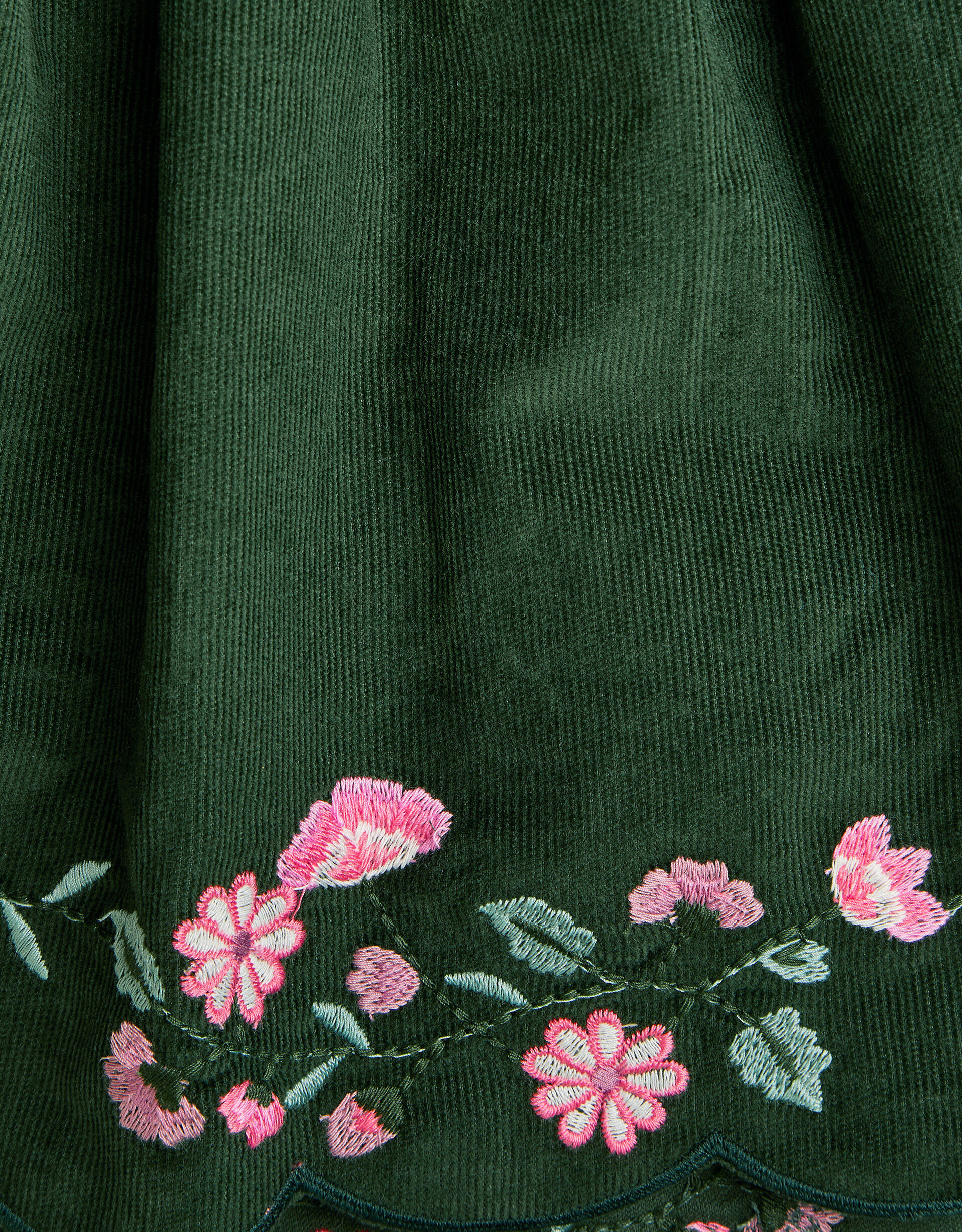 Floral Embroidered Corduroy Skirt Green