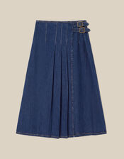 Kitty Denim Kilt Midi Skirt, Blue (INDIGO), large