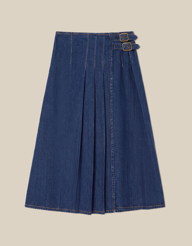 Kitty Denim Kilt Midi Skirt, Blue (INDIGO), large