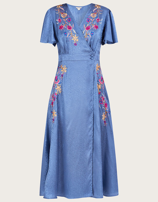 Elizabeth Embroidered Jacquard Dress , Blue (BLUE), large