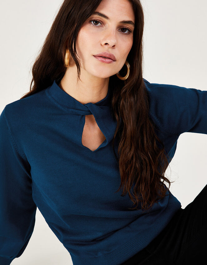 Twist Neck Jumper with LENZING™ ECOVERO™ , PEACOCK, large