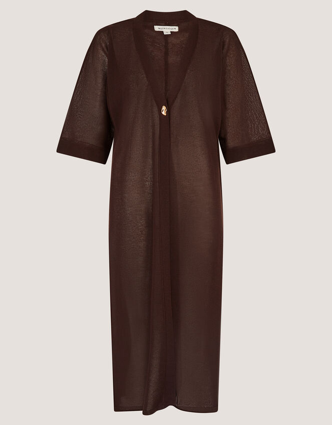 Lo Longline Cardigan, Brown (CHOCOLATE), large