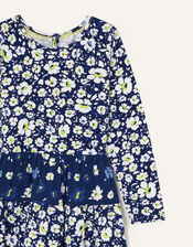 Floral Mix Tiered Jersey Dress, Blue (NAVY), large