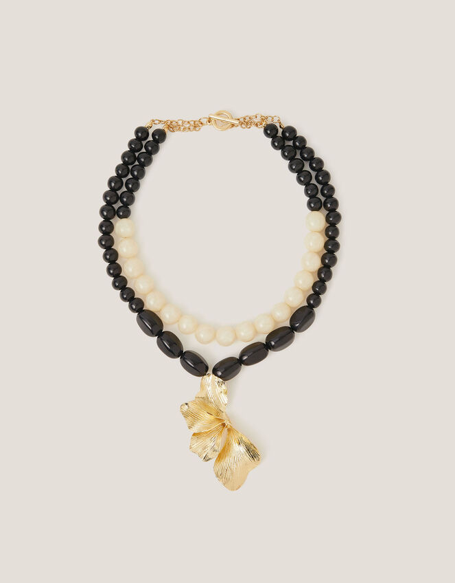 Layered Bead Floral Pendant Necklace, , large