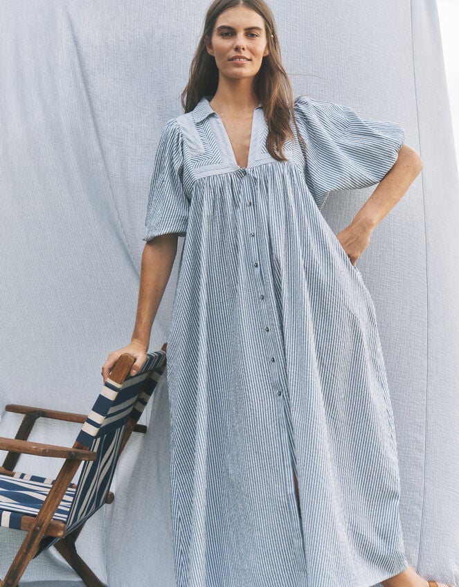 Callie Stripe Midi Shirt Dress, Blue (BLUE), large