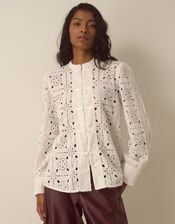 Dorothy Knot Button Lace Top, Cream (CREAM), large