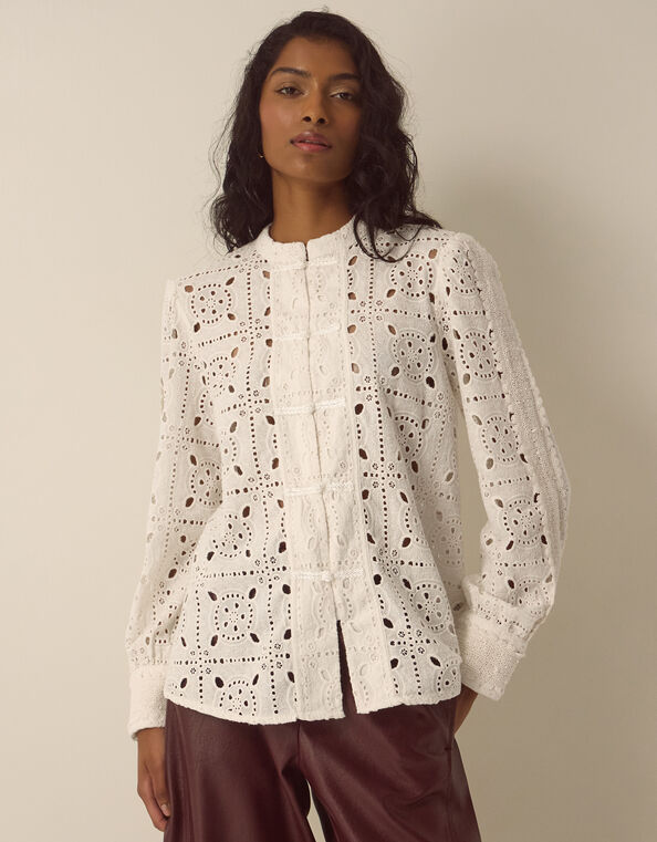 Dorothy Knot Button Lace Top, Cream (CREAM), large