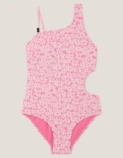 Floral Jacquard Asymmetrical Swimsuit, Pink (PINK), large