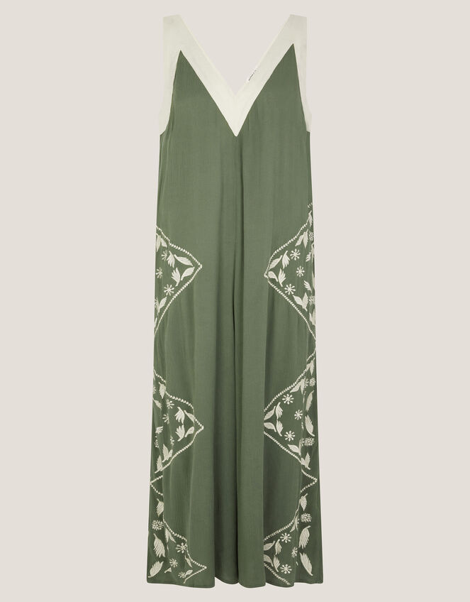 Rhea Embroidered Culotte Romper, Green (KHAKI), large