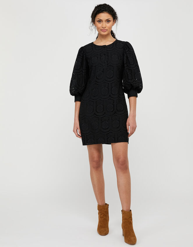 Pippa Pineapple Embroidered Lace Dress, Black (BLACK), large